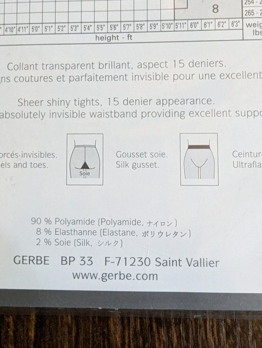 GERBE Pantyhose Made In France Size S Charcoal 15 Den